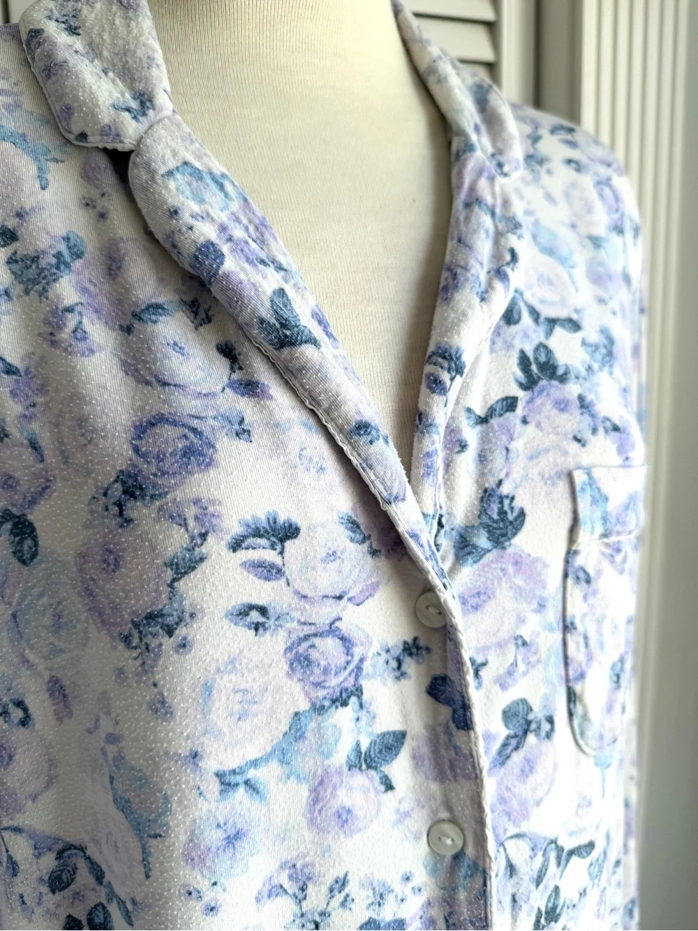 S🪻 Victoria’s Secret VS Modal Blue Lavender Purple Floral Button Up Sleepshirt